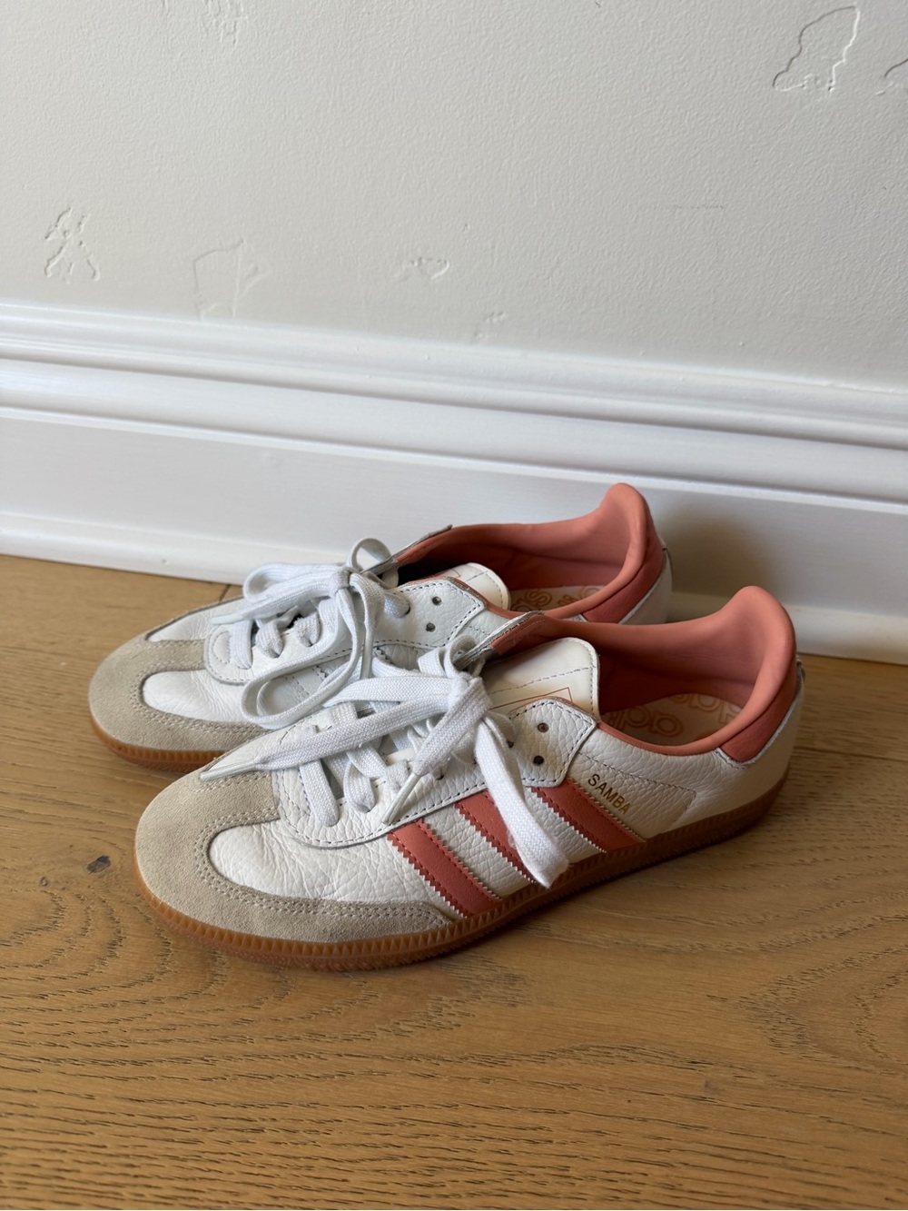 adidas Samba Sneakers in White and Coral Pink